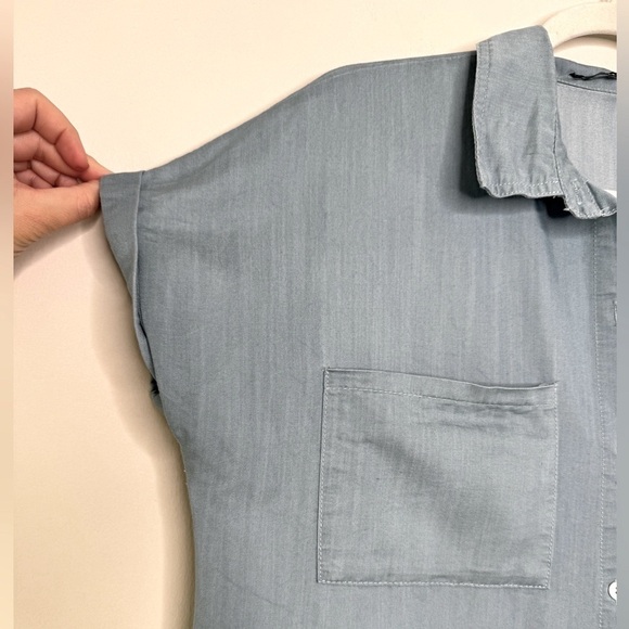 Zilcremo Casual Blue Denim Button Up Mini Shirt Dress - Picture 2 of 8